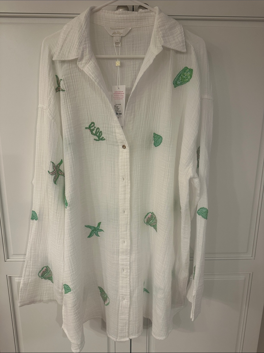 Lilly Pulitzer. Women's white gauze beach coverup with embroidered shells NWT - Picture 9 of 12